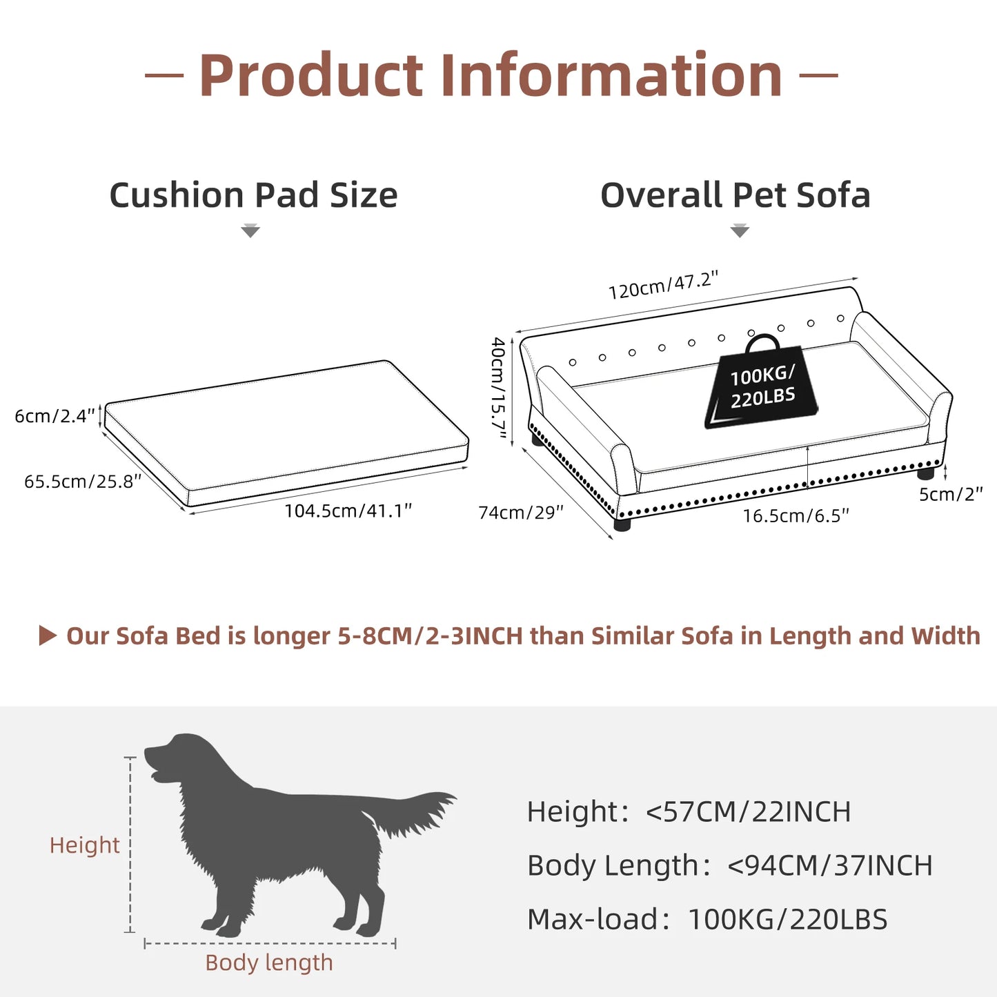 Elevated Dog Bed Sofa Mat Microfiber Leather Cover for Large Pet Snuggle Lounge Chair with Removable Cushion