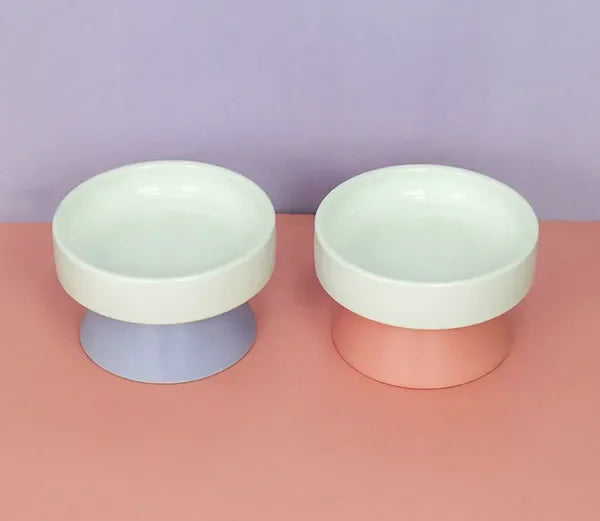 Cat Ceramic Raised Food Bowl, Elevated Pet Feeder, Tower Shaped, for Cats & Dogs