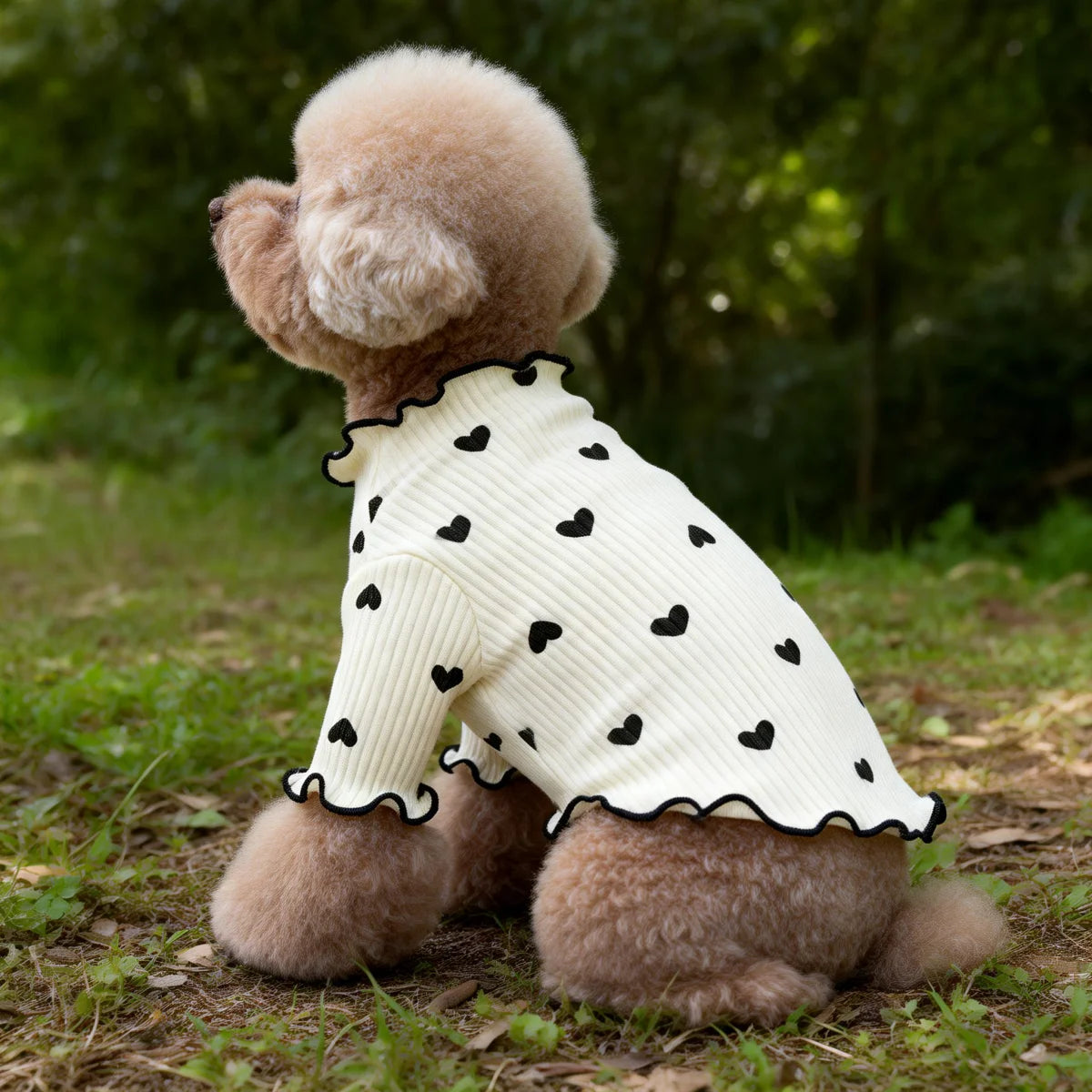 Pet T-shirt With Stretch Ribbed Heart Pattern Clothes Cute Home Vest Tshirt Suitable For Dogs And Cats