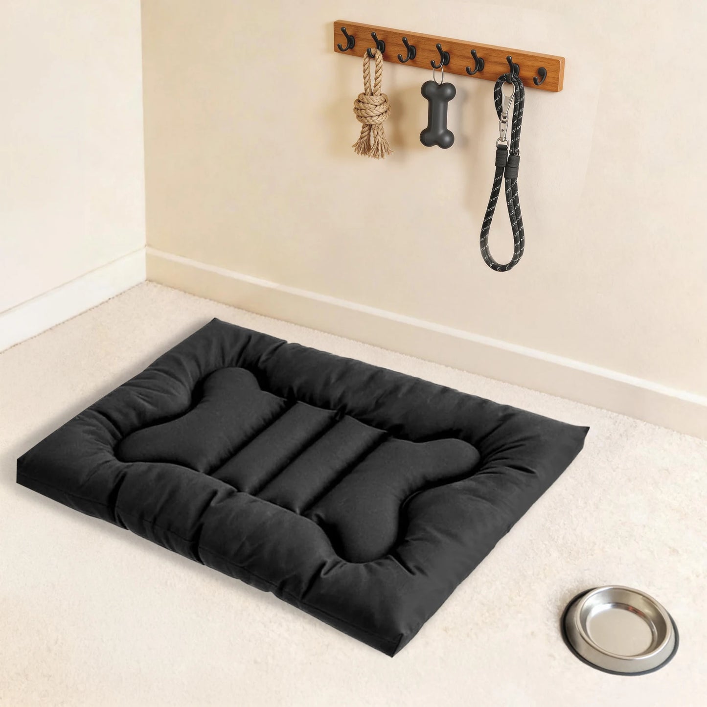NEWEST Chew Proof Dog Bed, Indestructible for Large Size Durable Dog Crate Pad, Waterproof & Washable Tough Kennel Pet Mats, Suitable for Aggressive Chewers (Black, L-35*22in)
