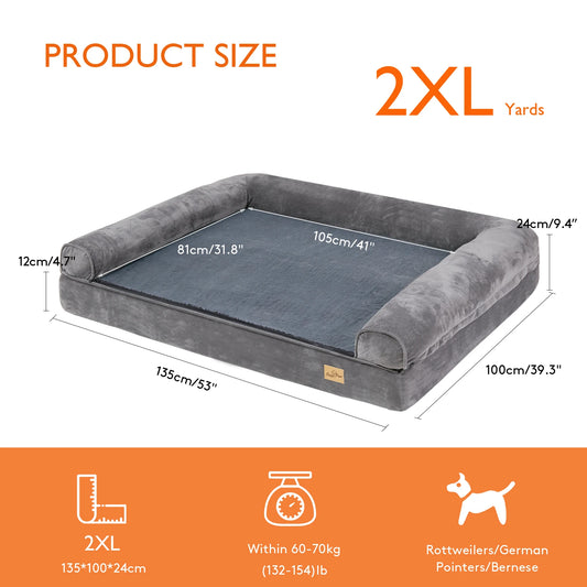 XXL XL Large Calming Dog Bed Orthopedic Memory Foam Sofa Couch Waterproof Removable Cover Plush Mat for Small Medium Large Dogs