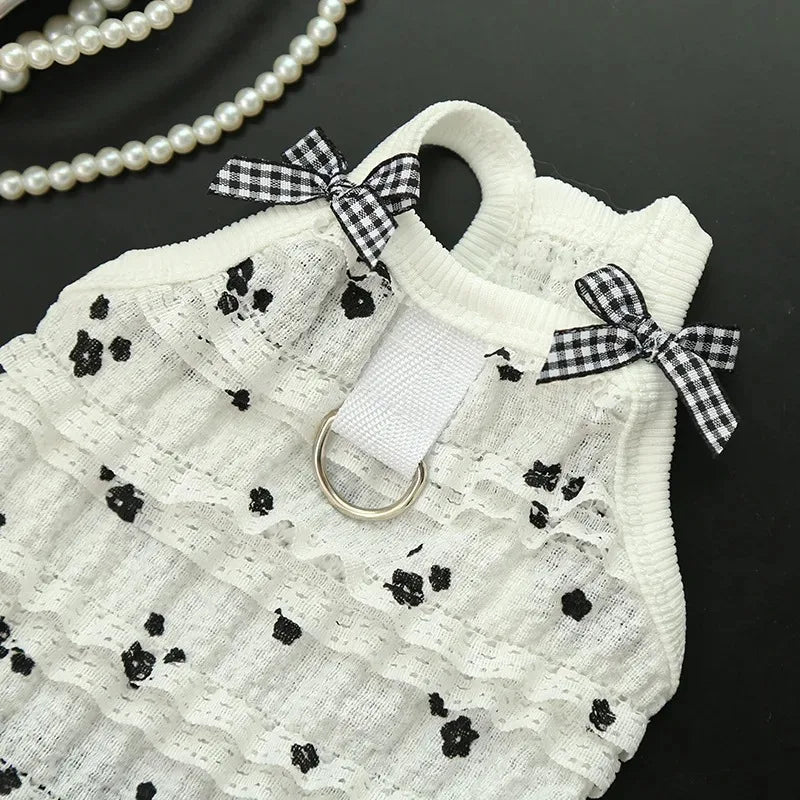 Small Dog Dresses Spring Cute Bowknot Lace Pet Dress Sleeveless Vest Puppy Outfits For Teddy Small Dogs Cats Girl Dog Clothes