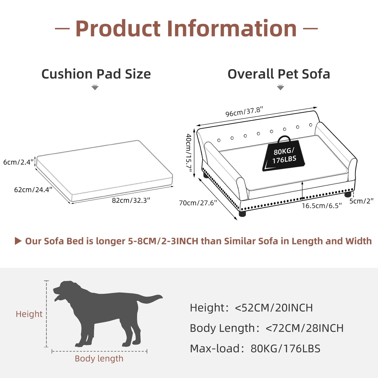 Elevated Dog Bed Sofa Mat Microfiber Leather Cover for Large Pet Snuggle Lounge Chair with Removable Cushion