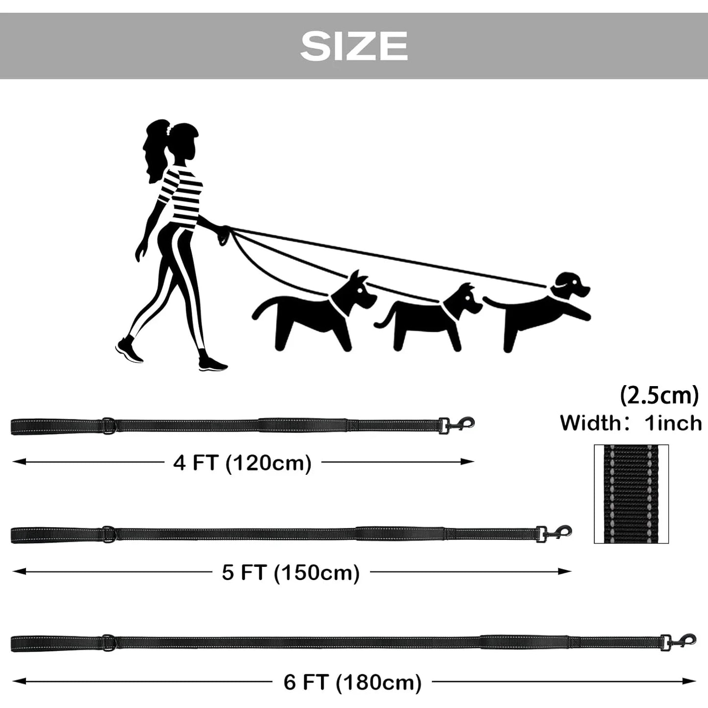 Heavy Duty Double Handle Dog Leash with Reflective Strips for Night Safety - Ideal for Large and Extra Large Breeds - Perfect fo