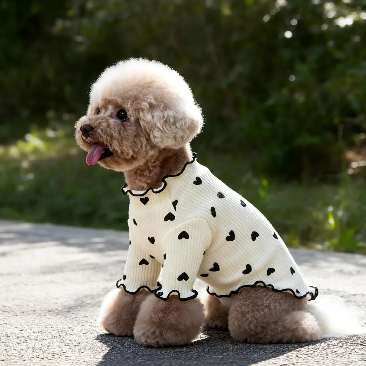 Pet T-shirt With Stretch Ribbed Heart Pattern Clothes Cute Home Vest Tshirt Suitable For Dogs And Cats