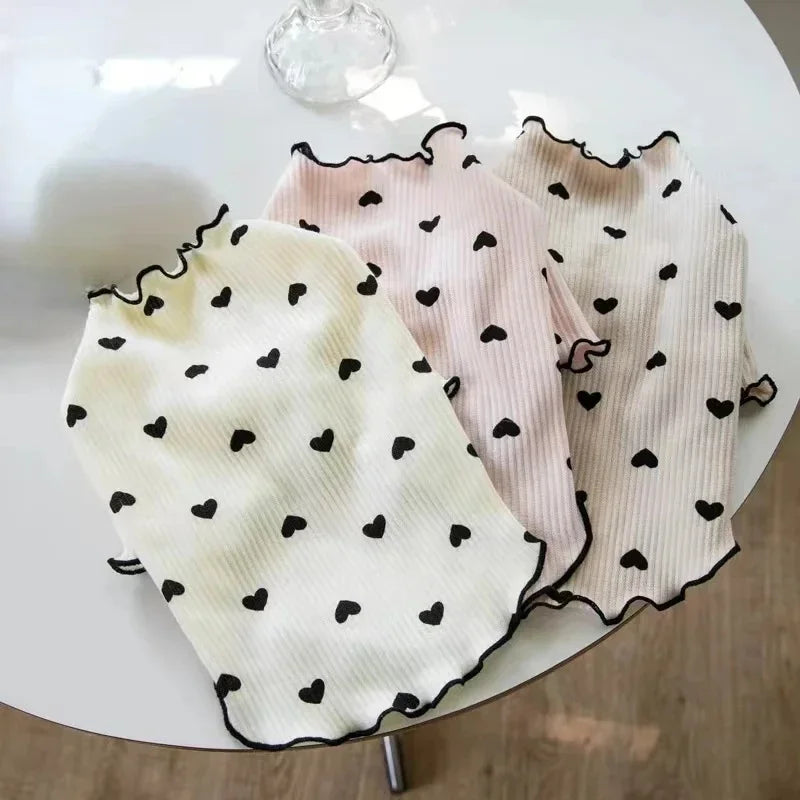 Pet T-shirt With Stretch Ribbed Heart Pattern Clothes Cute Home Vest Tshirt Suitable For Dogs And Cats