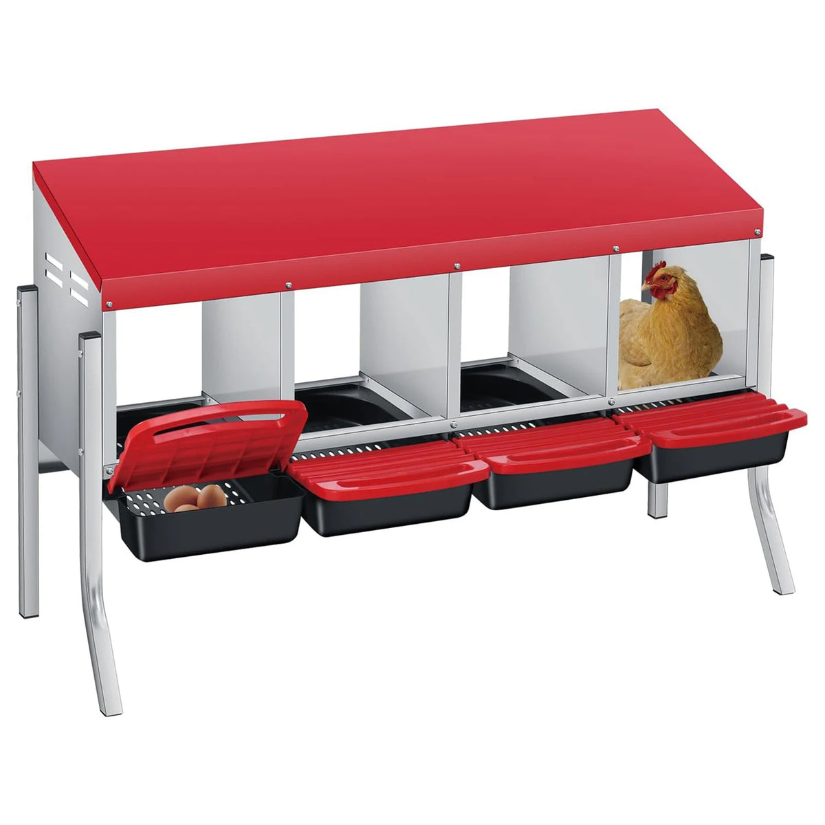 Multi-Compartment Metal Chicken Nesting Box Automatic Roll-Out Egg Collection Waterproof Steel Laying Box for Hens Ducks Rabbits