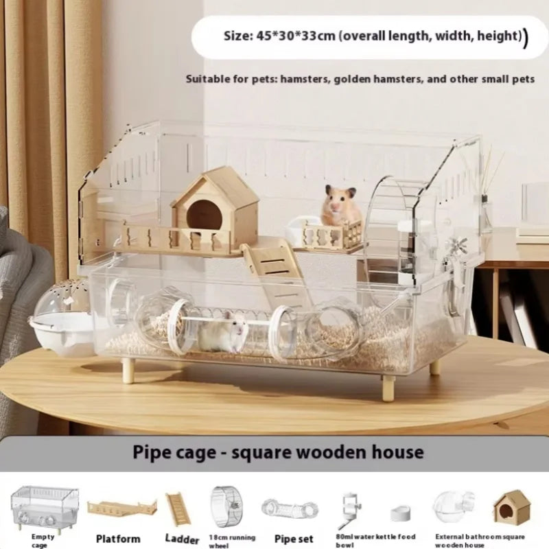 Hamster Cage Cage For Hamster Spacious Clear Acrylic Rodent Home With Accessories Gerbil Mouse Habitat Small Pet Supplies