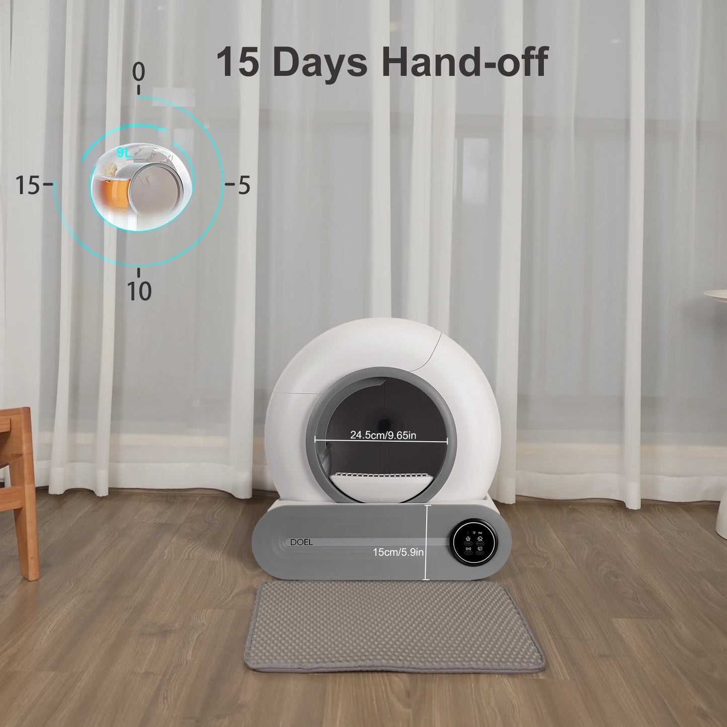 DOEL Self Cleaning Cat Litter Box 65L Automatic Cat Litter Box w/ Trash Bag & Litter Mat Smart Cat Toilet App Control 2.4G WiFi