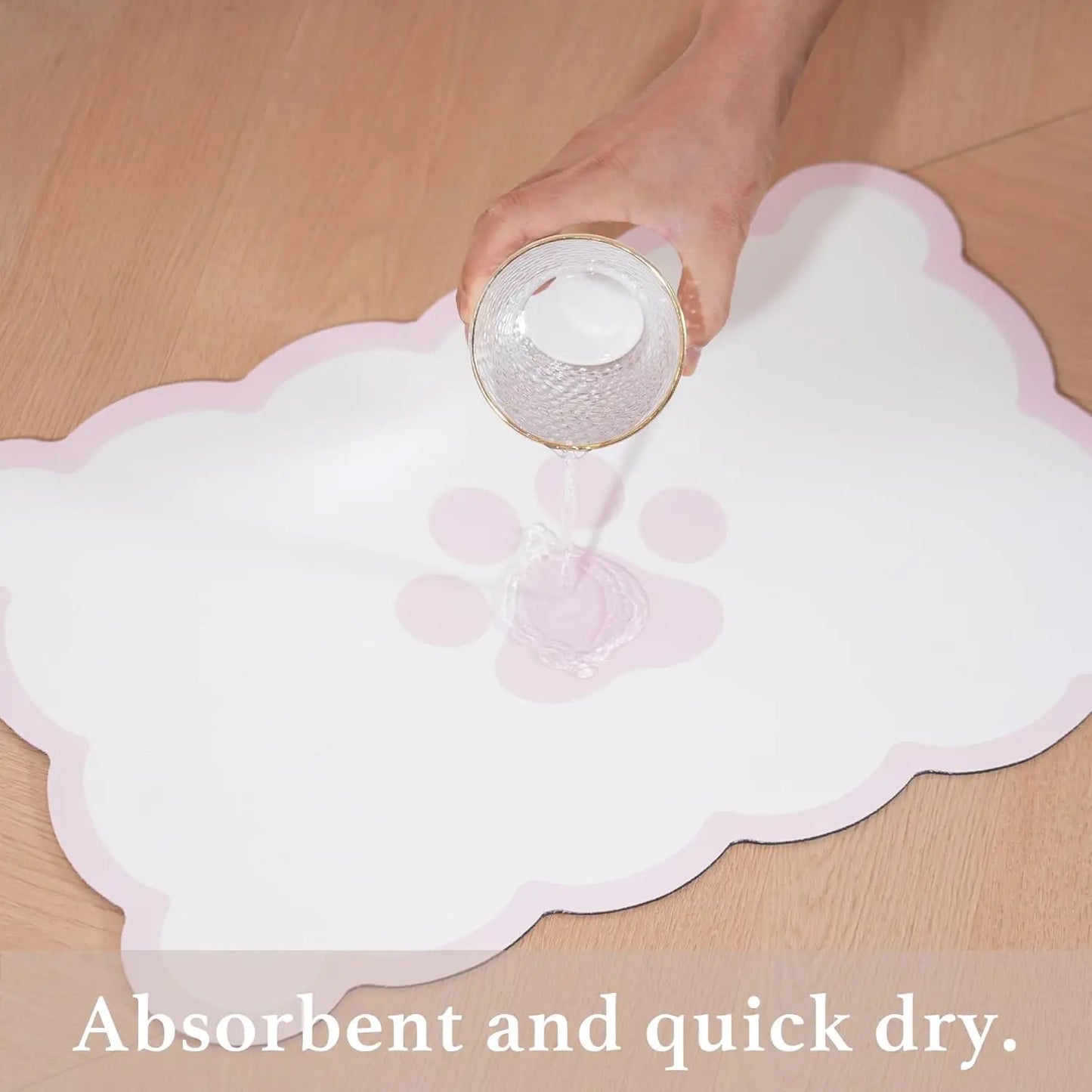 Scalloped Dog Feeding Mat, Absorbent Pet Placemat for Food and Water Bowls, Cute Aesthetic Pastel Pink, 14x19 Inches