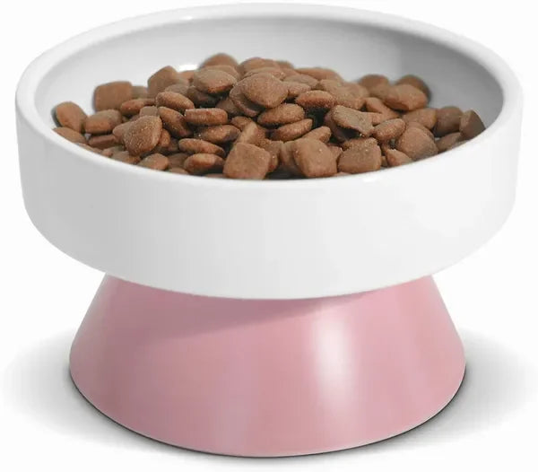 Cat Ceramic Raised Food Bowl, Elevated Pet Feeder, Tower Shaped, for Cats & Dogs