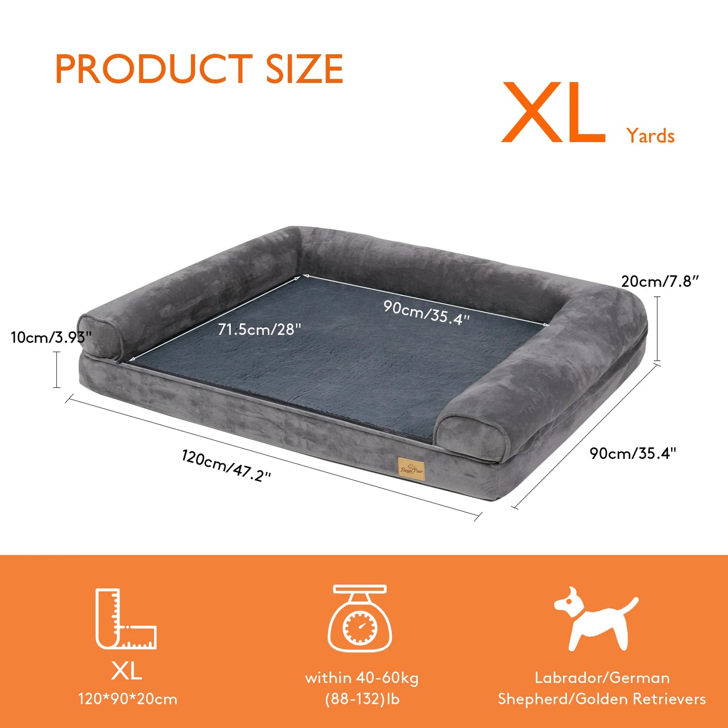 XXL XL Large Calming Dog Bed Orthopedic Memory Foam Sofa Couch Waterproof Removable Cover Plush Mat for Small Medium Large Dogs