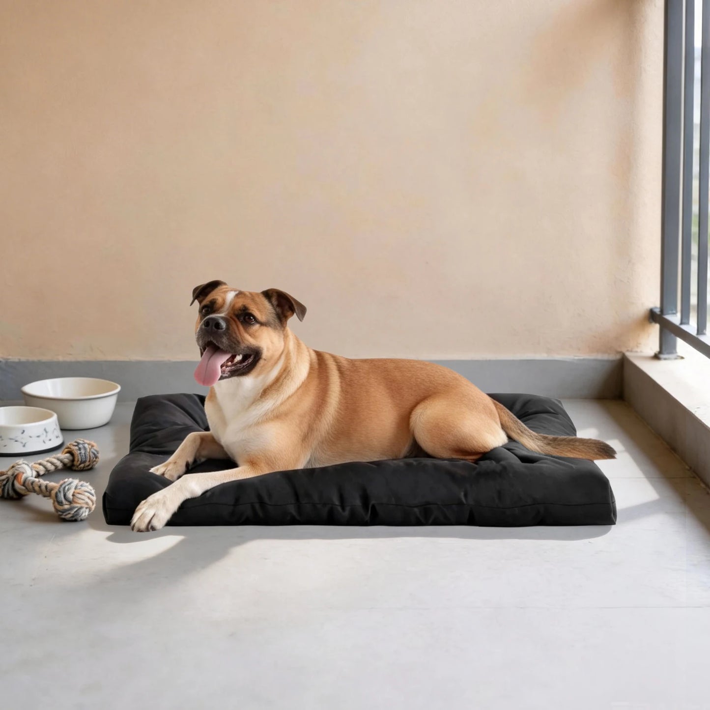 NEWEST Chew Proof Dog Bed, Indestructible for Large Size Durable Dog Crate Pad, Waterproof & Washable Tough Kennel Pet Mats, Suitable for Aggressive Chewers (Black, L-35*22in)