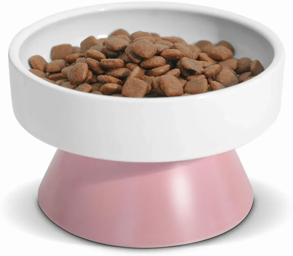 Cat Ceramic Raised Food Bowl, Elevated Pet Feeder, Tower Shaped, for Cats & Dogs