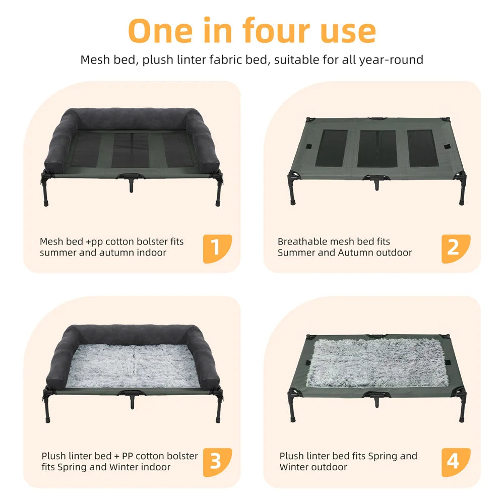 XXL XL Large Dog Bed Outdoor Raised Dog Bed with Cooling Breathable Mat and Soft Plush Mat Pet Puppy Camping Cot for Home Garden