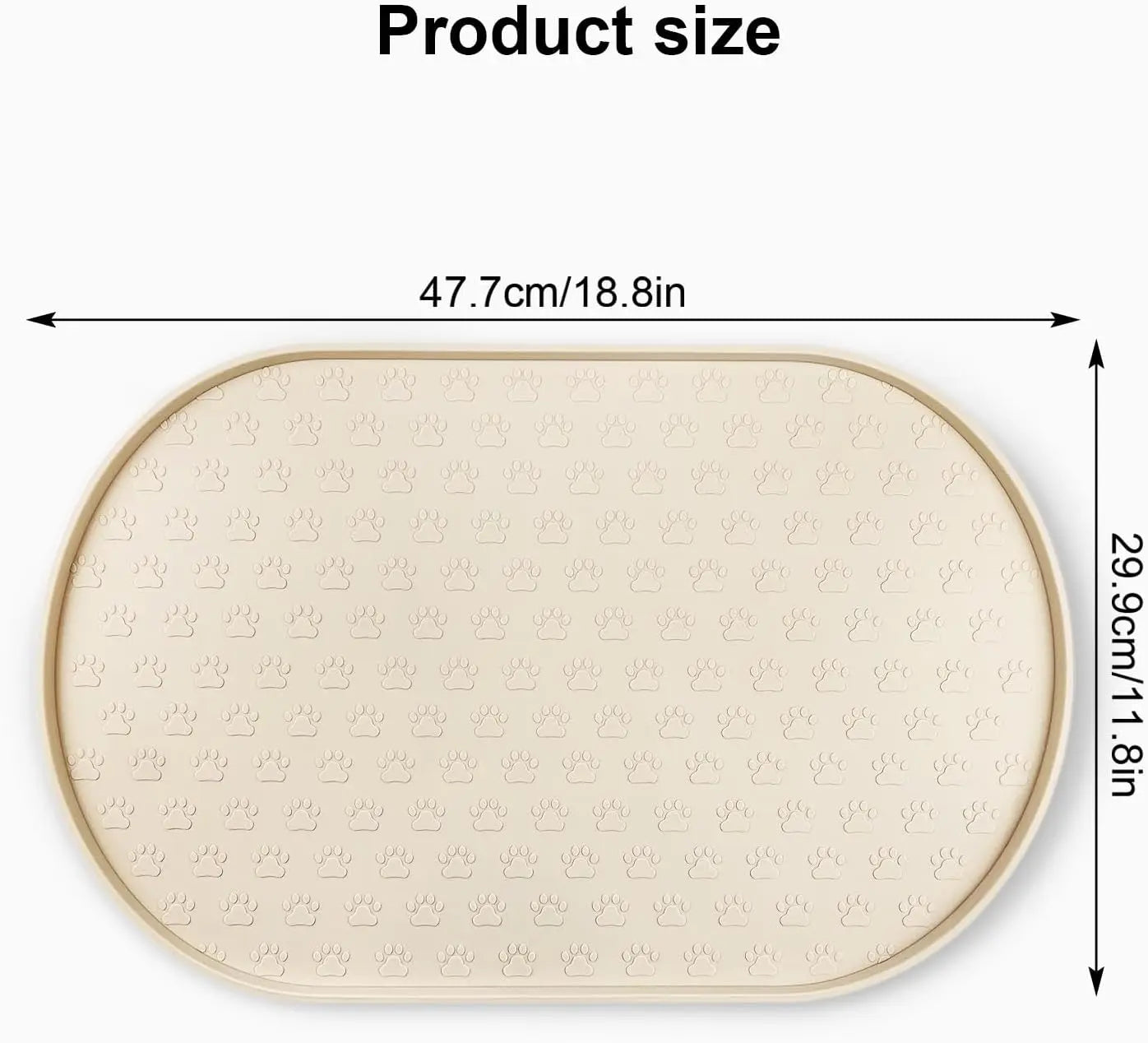 Silicone Pet Feeding Mat, Non-Slip Waterproof Dog Bowl Tray with High Lips, Beige 12x19 inch