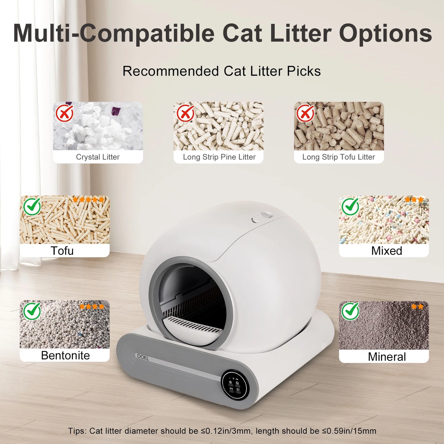 DOEL Self Cleaning Cat Litter Box 65L Automatic Cat Litter Box w/ Trash Bag & Litter Mat Smart Cat Toilet App Control 2.4G WiFi