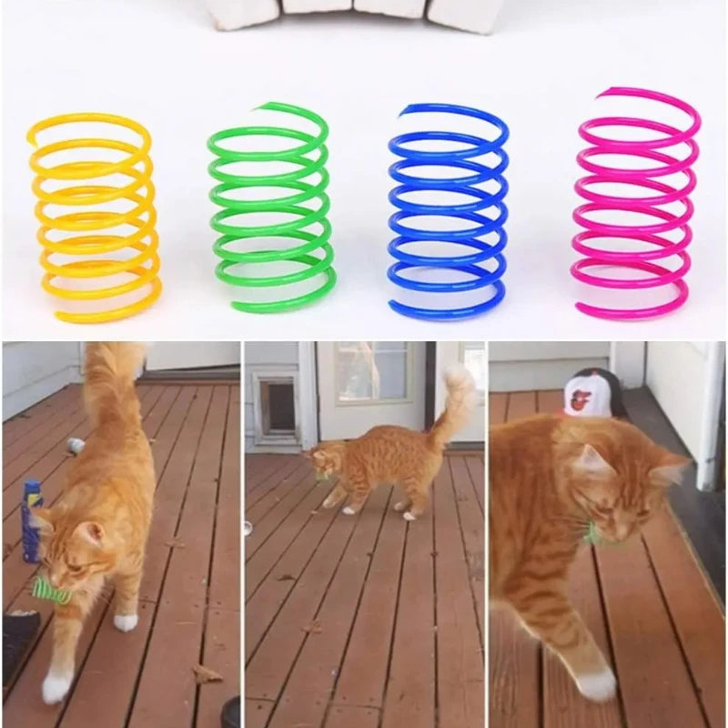 4/200Pcs Cat Spring Toy Cat Spiral Toys Interactive for Indoor Colorful Cats Plastic Springs Coil for Kitten Hunting Swatting